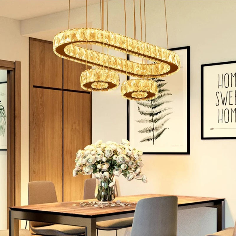 suspension lumineuse moderne or transparent strass rc dimmable 249 2000lm 90 260v