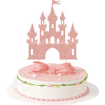 décoration gâteau château glitter princesse doré bleu rose anniversaire fête piquettes bambou