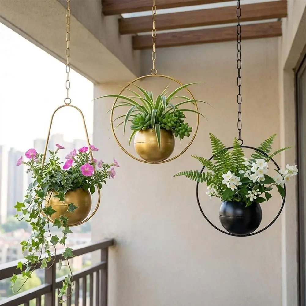 pots fleurs suspendus or noir modernes minimalistes chaîne résistants usure