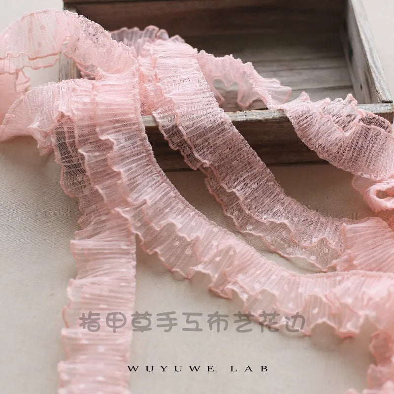 ruban plissé polyester 5cm large rose clair blanc vert pastel décoration mariage élégant