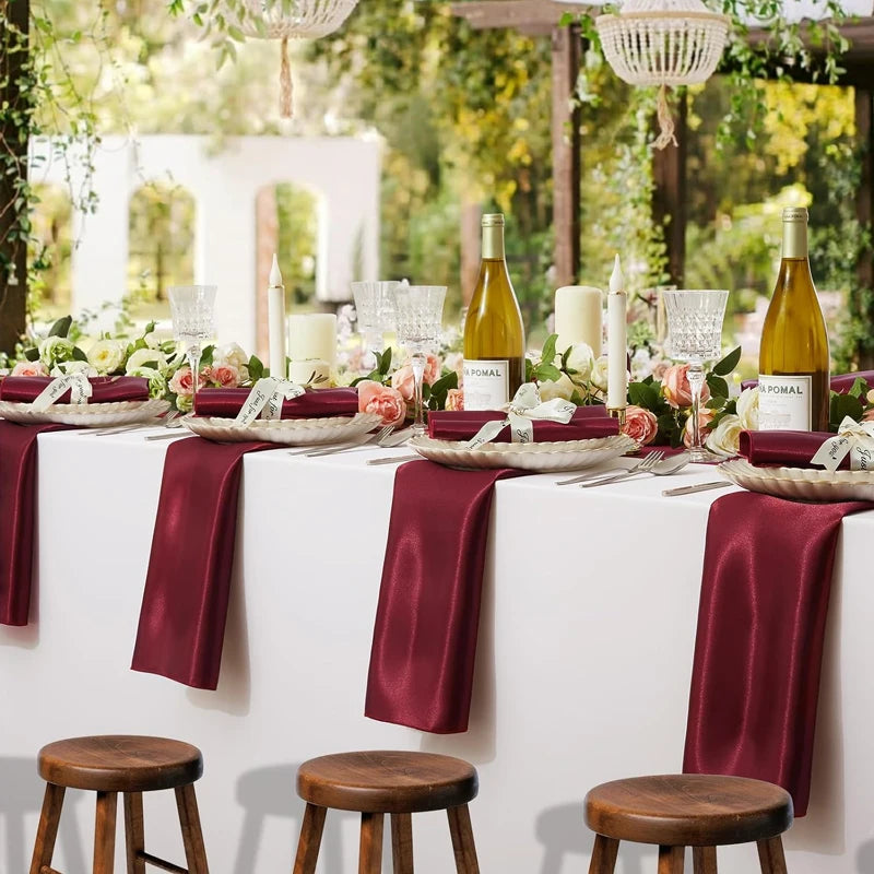 serviettes table rouge bordeaux satinées classiques 48x48cm décoration mariage noël restaurant