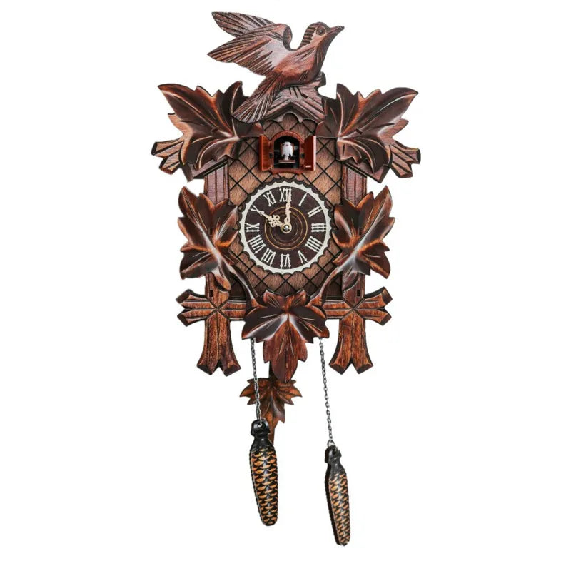 horloge coucou murale rustique bois sculpté figurines animales salon chambre coucher