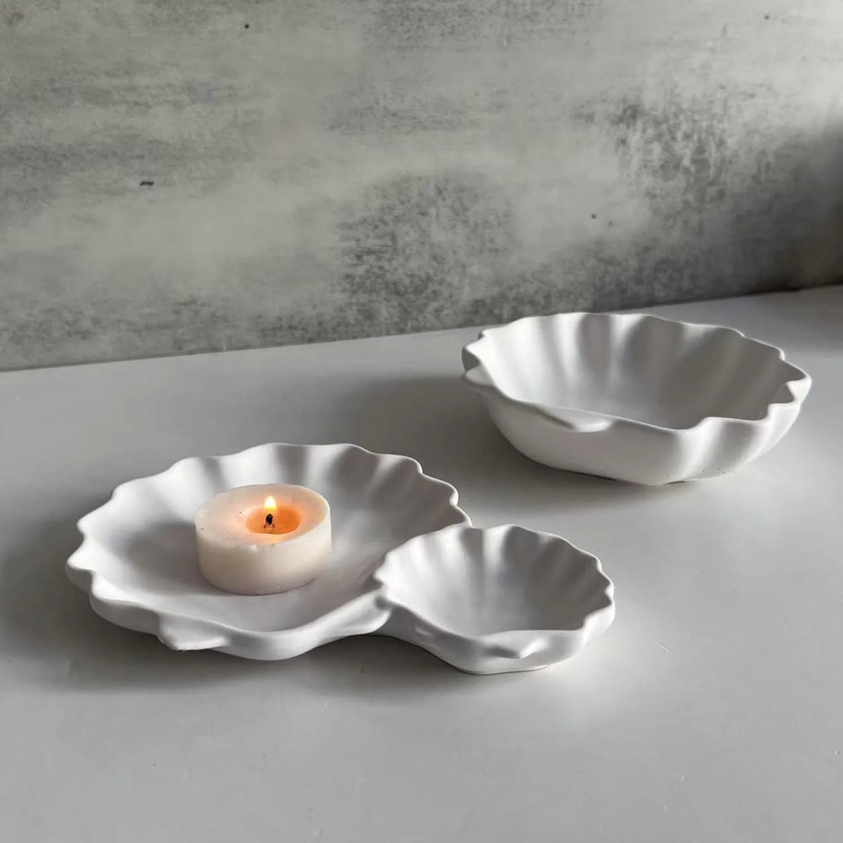 assiettes decoratives coquillage blanc nervures silicone plateaux compartiments bougie naturellements