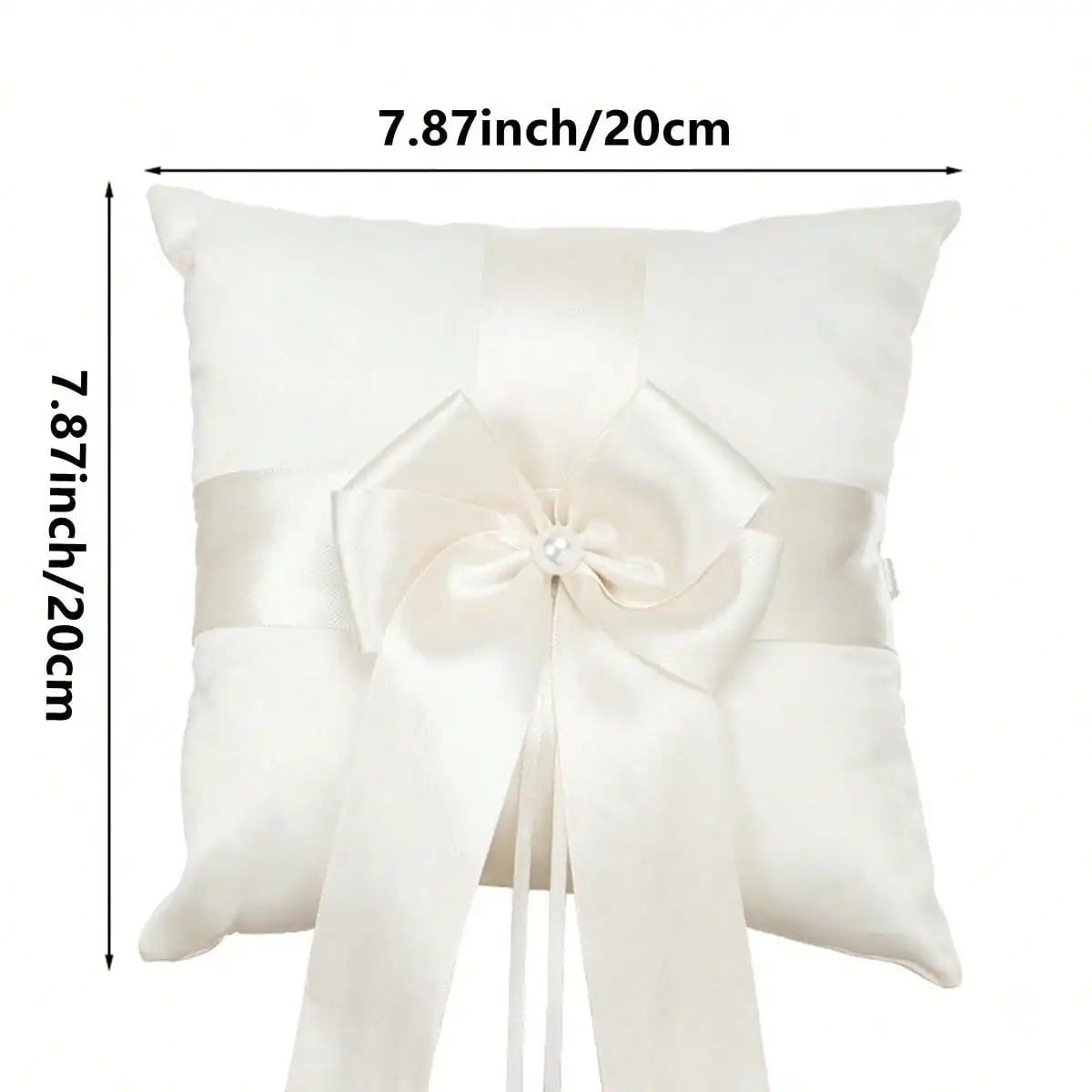 coussin alliance mariage blanc crème satin élégant nœud centre 20cm festive romantique