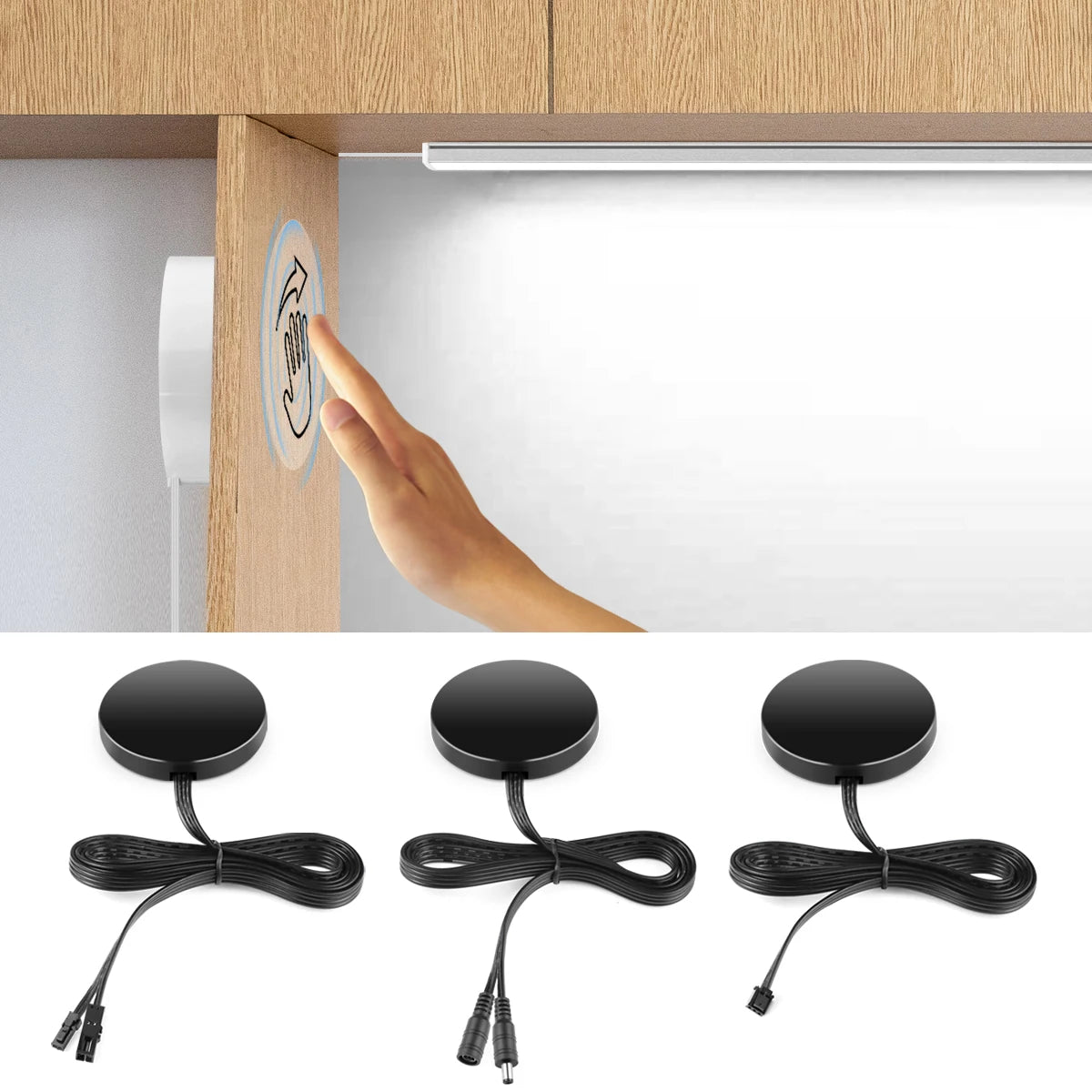 interrupteur tactile blanc noir rond lisse moderne adhésif câble connecteur 52mm 7mm touch dimmable