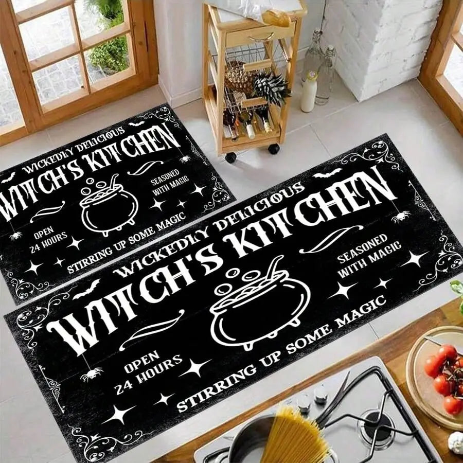 tapis sorcière halloween noir blanc étoiles chauves souris antidérapant facile entretenir vintage intérieur extérieur