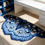tapis bleu blanc papillons fleurs moderne antidérapant salon chambre cuisine extérieur voyage