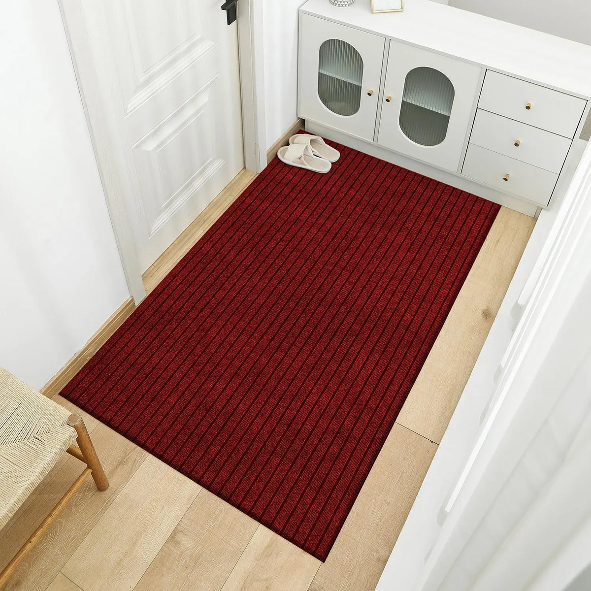 tapis sol moderne rayé gris rouge marron imperméable antidérapant résistant décolorationextérieur intérieur porte living