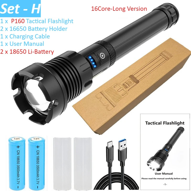 lampe torche rechargeable 15000mAh LED 2300lm zoomable USB moderne résistante autodéfense banque alimentation