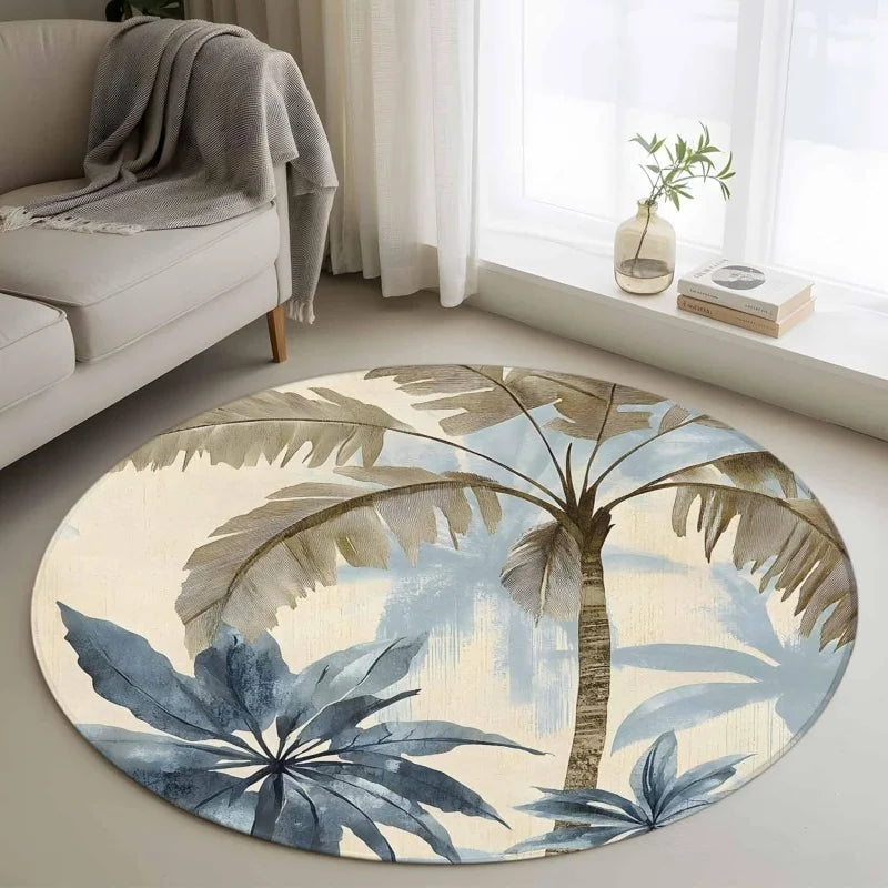 tapis rond arbre vie yin yang moderne bleu vert décoration chambre salon anti dérapant