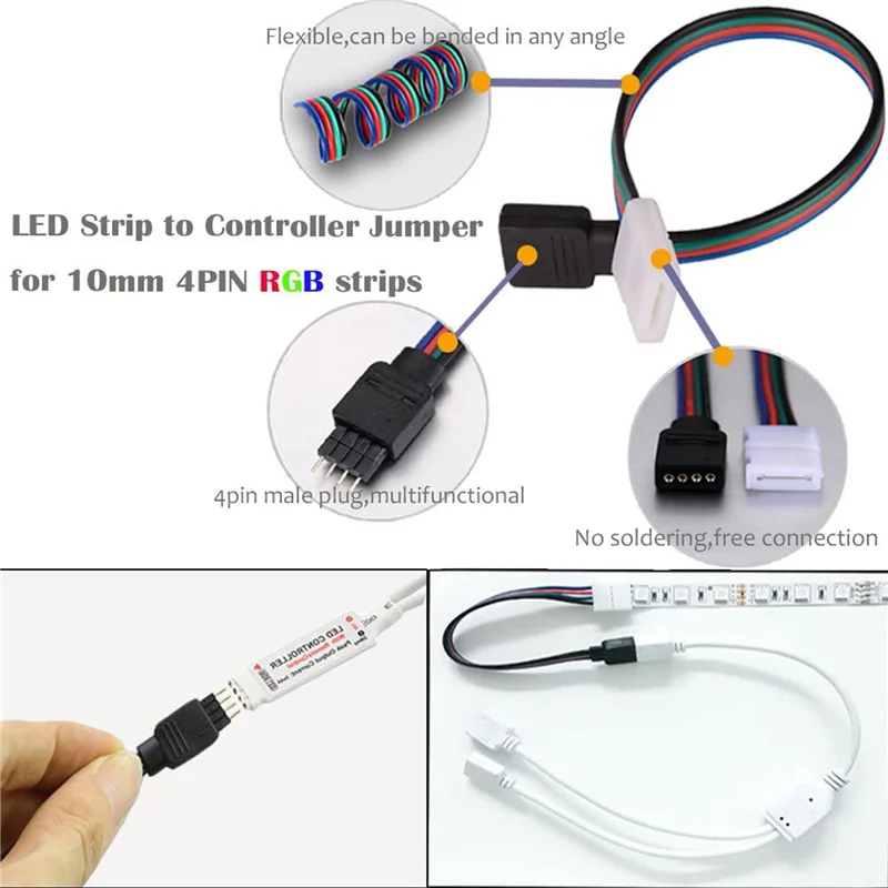 câbles led kit connecteurs blanc noir bleu 24v modernes pratiques 10 câbles 20 connecteurs