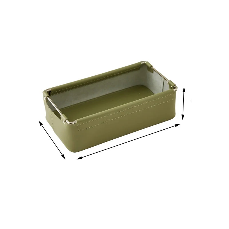 boîtes rangement cuir simili moderne minimaliste beige vert olive noir poignées métalliques