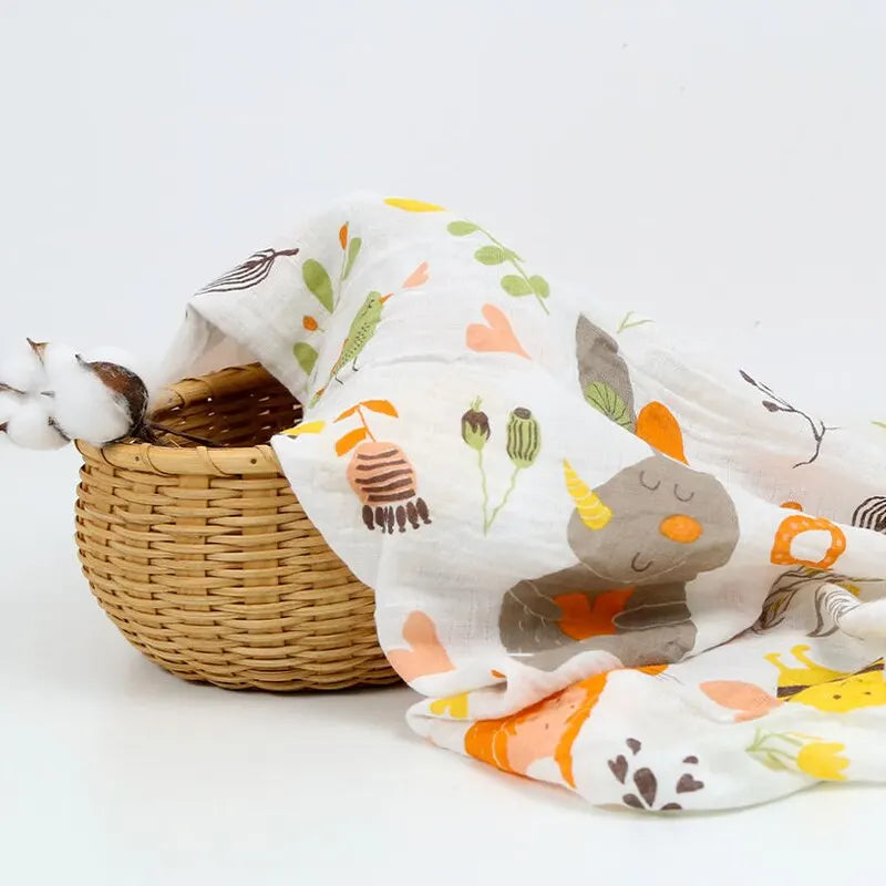 couverture bébé coton imprimée animaux blanc orange gris vert jaune marron