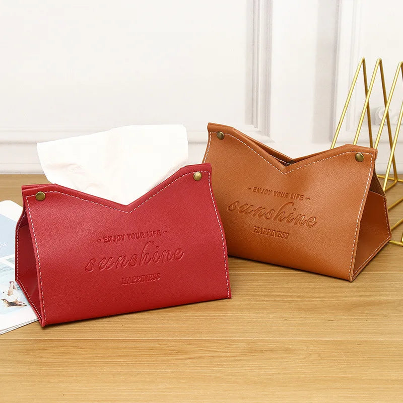 sac mouchoirs cuir rouge moderne écriture gravée dorés élégant papiers hygiéniques