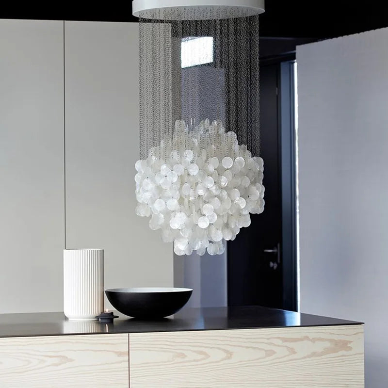 lustre suspension moderne coquille capiz blanc translucide salon salle manger cuisine