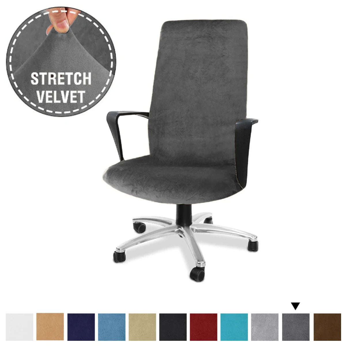 housse chaise velours stretch moderne gris foncé zippée taille echangetable washable chair cover