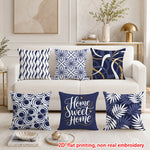 housse coussin bleu marine motif géométrique feuilles palmier sweet moderne minimaliste polyester