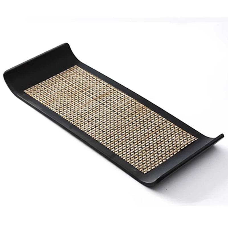 plateau rangement noir tissu géométrique moderne vaisselle mélamine utilisation salon entrée cuisine decoration
