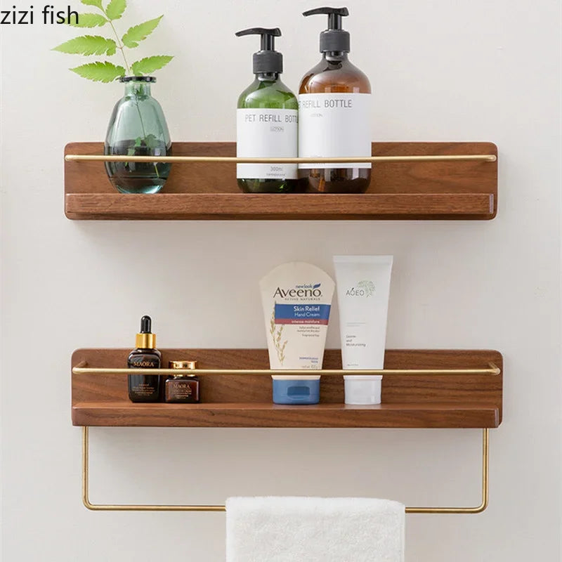 étagère murale moderne minimaliste bois naturel doré étagères clips métalliques