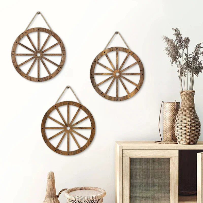 décoration murale bois rustique vintage marron clair rayons symétriques 30cm 25cm 20cm