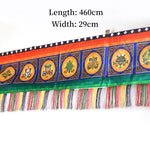 foulard ethnique motifs traditionnels franges colorées bleu vert orange jaune