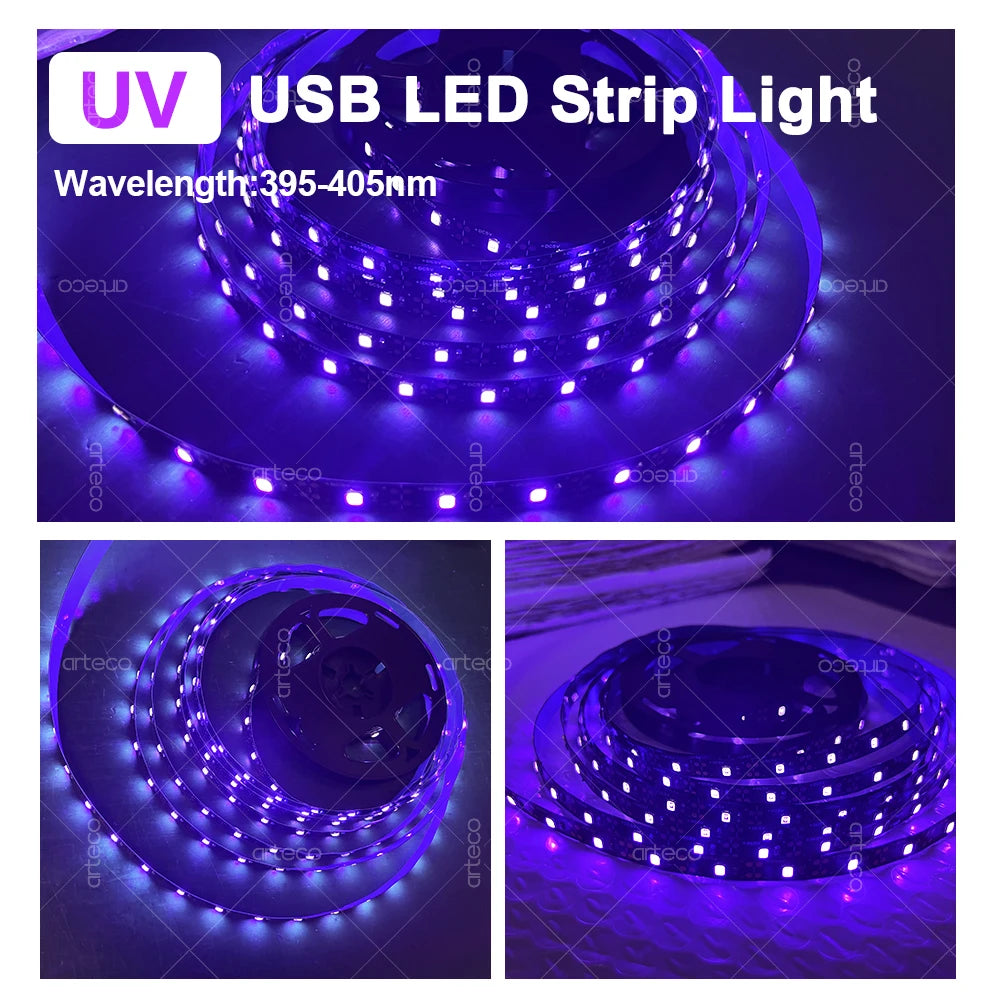 ruban led uv violet points lumineux adhésif moderne usb câble adaptateur alimentation