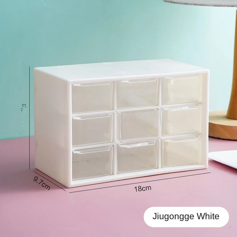 boîte rangement transparente moderne compartiments blanc rose tiroirs papeterie bijoux cosmétiques étudiants