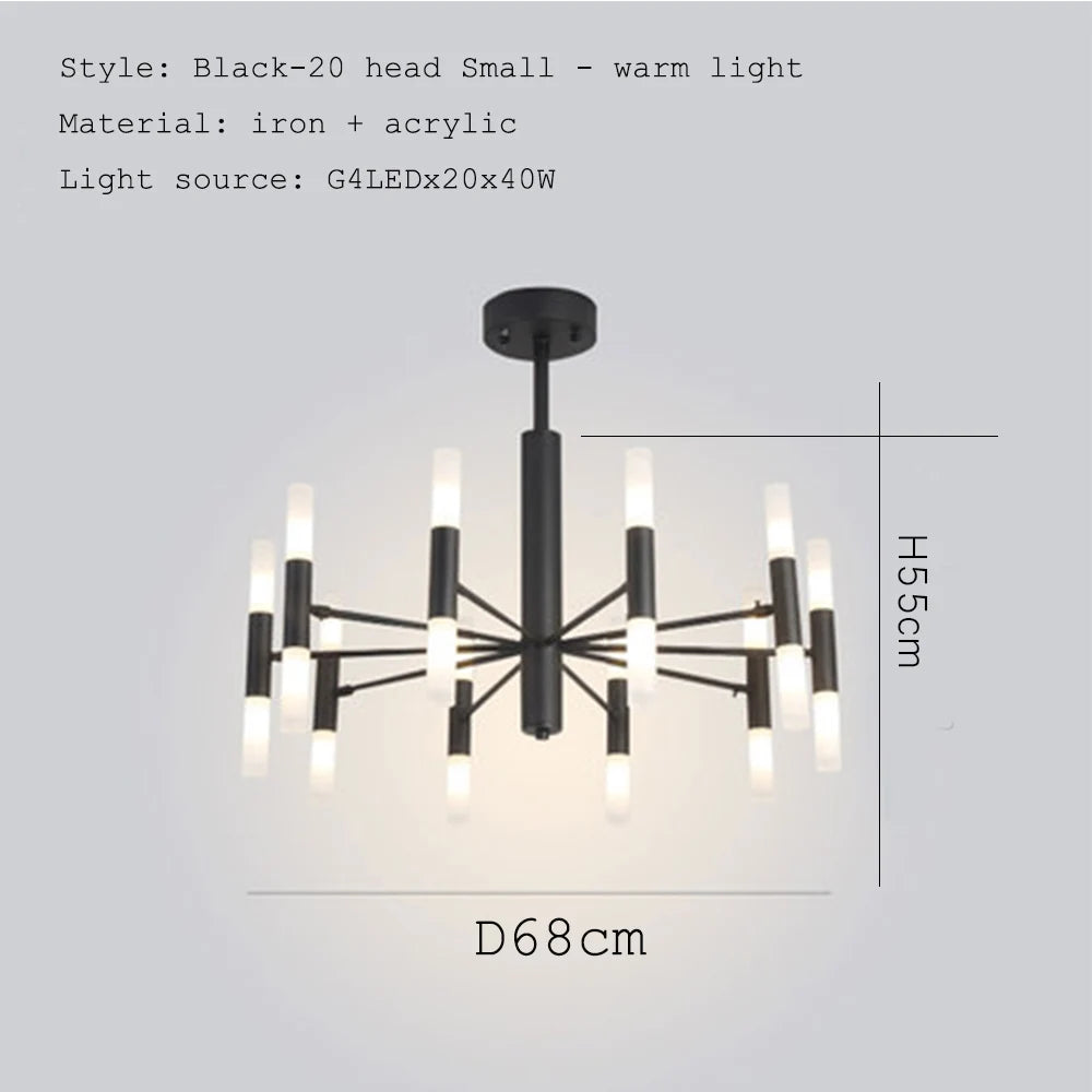 lampe suspendue moderne noir doré tubes transparents structure métallique scandinave led