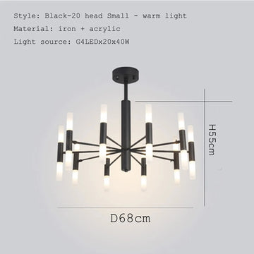 lampe suspendue moderne noir doré tubes transparents structure métallique scandinave led