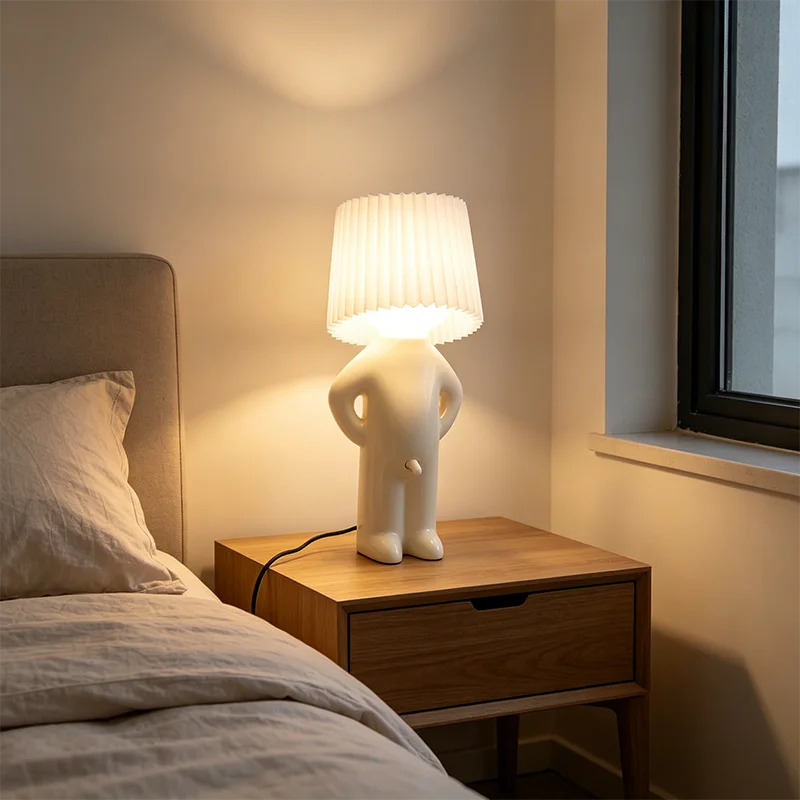 lampe table décorative abat jour plissé blanc crème jaune moderne chambre coucher led semi