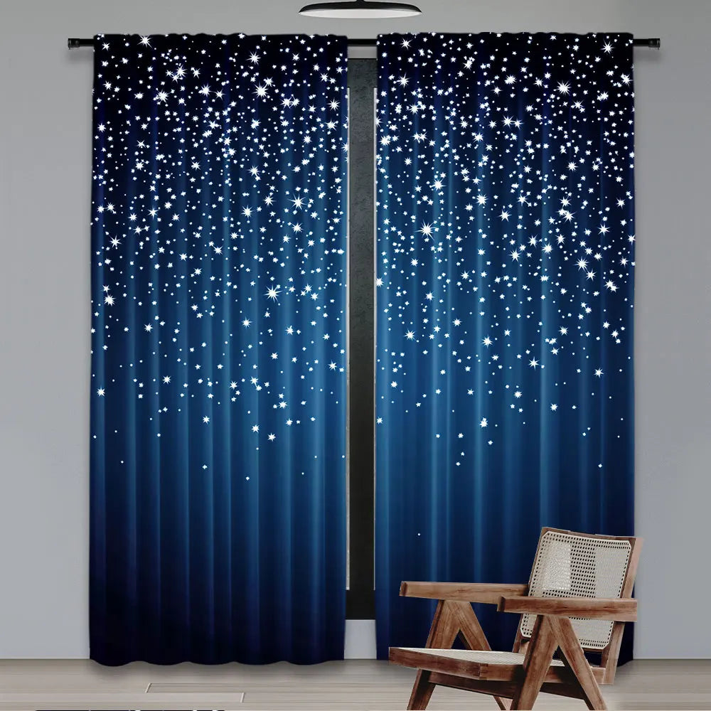 rideau moderne étoiles blanches brillantes bleu foncé opacité 100% polyester 75x166cm 105x230cm 130x210cm