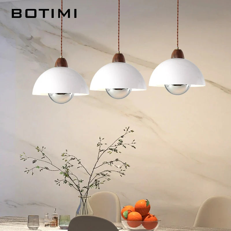 suspension lumineuse moderne ampoules blanc bois naturel rond mat opacité chaînes