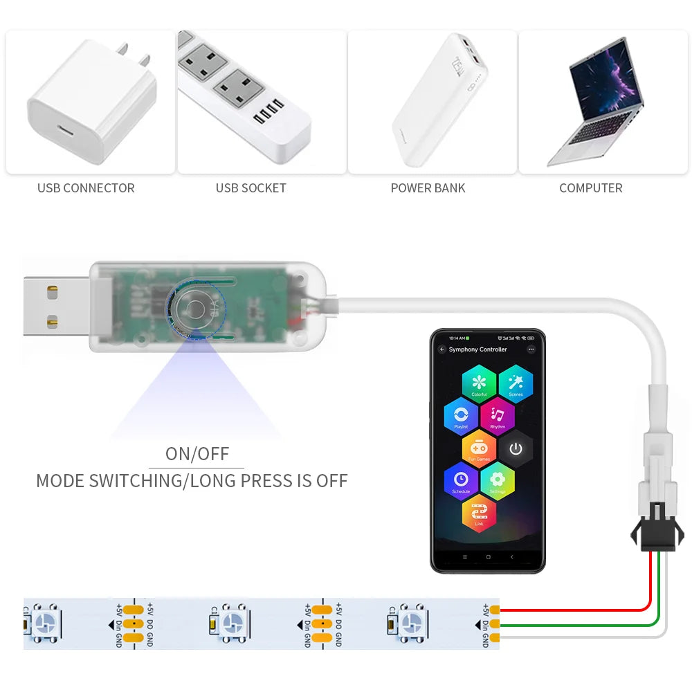 contrôleur lumière led wifi 28 touches 2048 pixels ws2812b ws2811 app vert blanc moderne