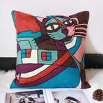 taies d'oreiller multicolores brodées motif abstrait moderne coussin décoratif carré linge coton 45x45cm