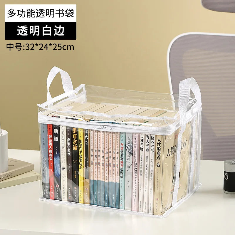 organisateur livres transparent noir poignées amovibles moderne pratique sac livres étudiant classe rangement ménage