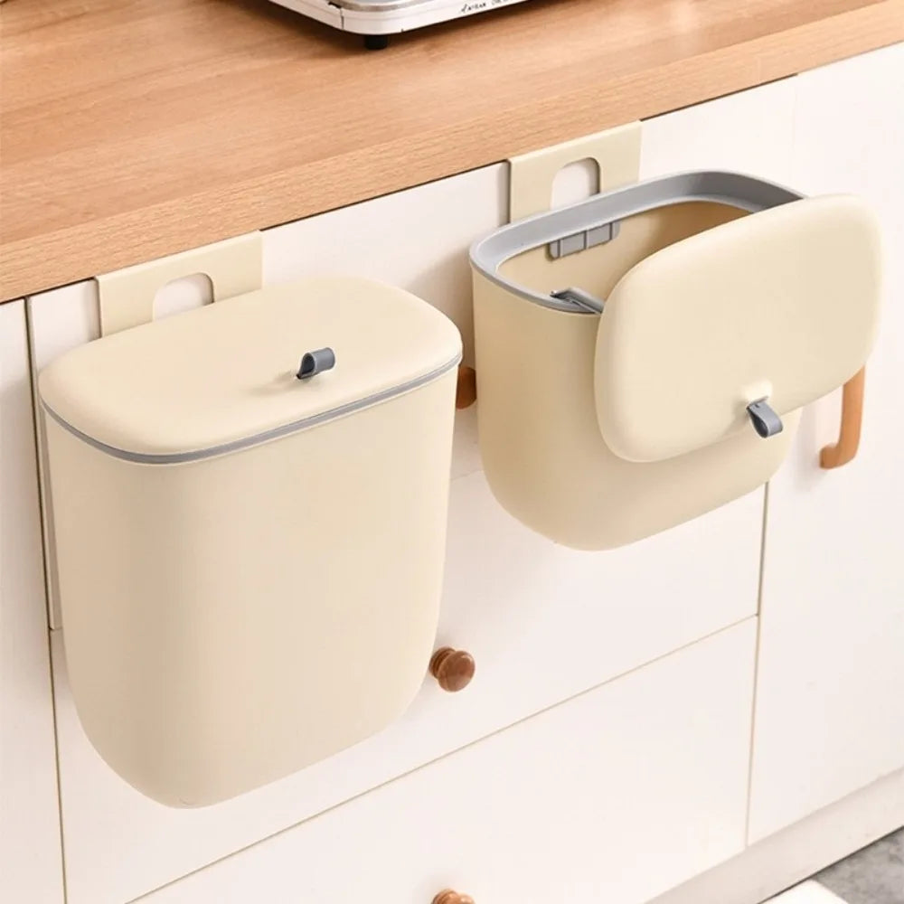 poubelles suspendues cuisine maison beige gris lisse modernes minimalistes 12l 8l attache métallique déchets