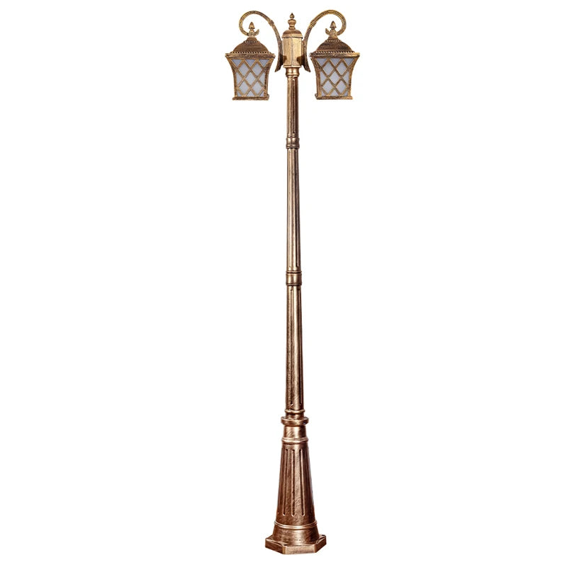 lampadaire classique or noir deux têtes éclairage extérieur ip55 led