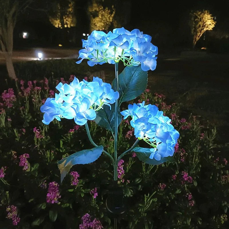 décoration extérieure fleurs artificielles solaires led bleu rose violet blanc moderne jardins allées