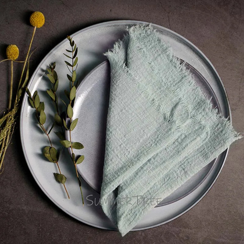 serviette table coton texture lin bords franges rustique décoration fête mariage maison