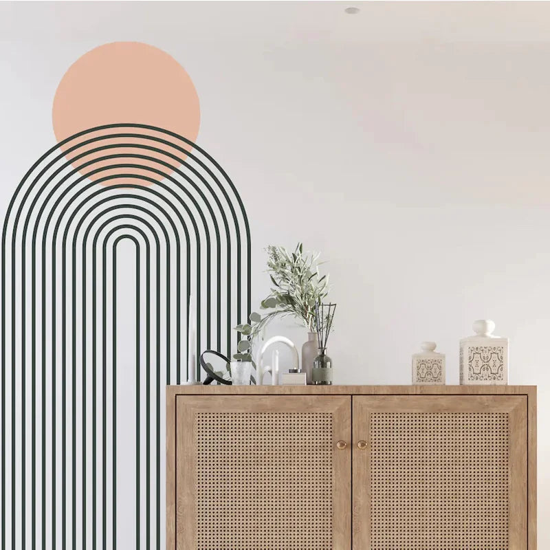 sticker mural géométrique moderne arc noir blanc cercle rose clair