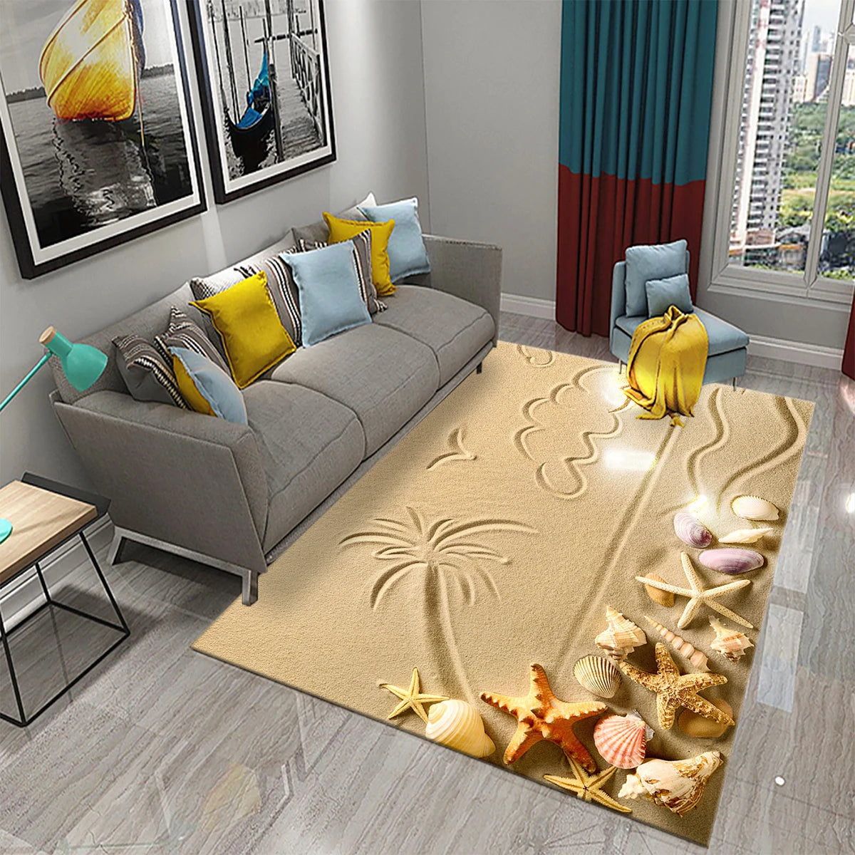 Tapis salle de bain motif coquillage et étoile de mer