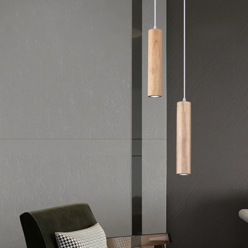 Lampes suspendues bois minimaliste modernes chambre salon éclairage LED marron foncé beigeclair