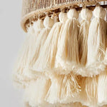 lampe suspendue tissu tressé boho chic beige doré franges blanches 40cm 50cm 60cm