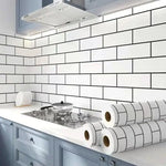 papier peint adhésif mural vinyle blanc motif carreaux noirs moderne imperméable résistant moisissure salon