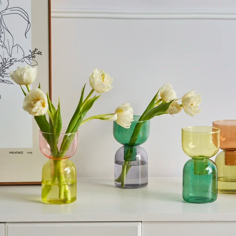 Vases modernes transparents vert bleu orange rose jaune set deux mini vases terrarium fonction
