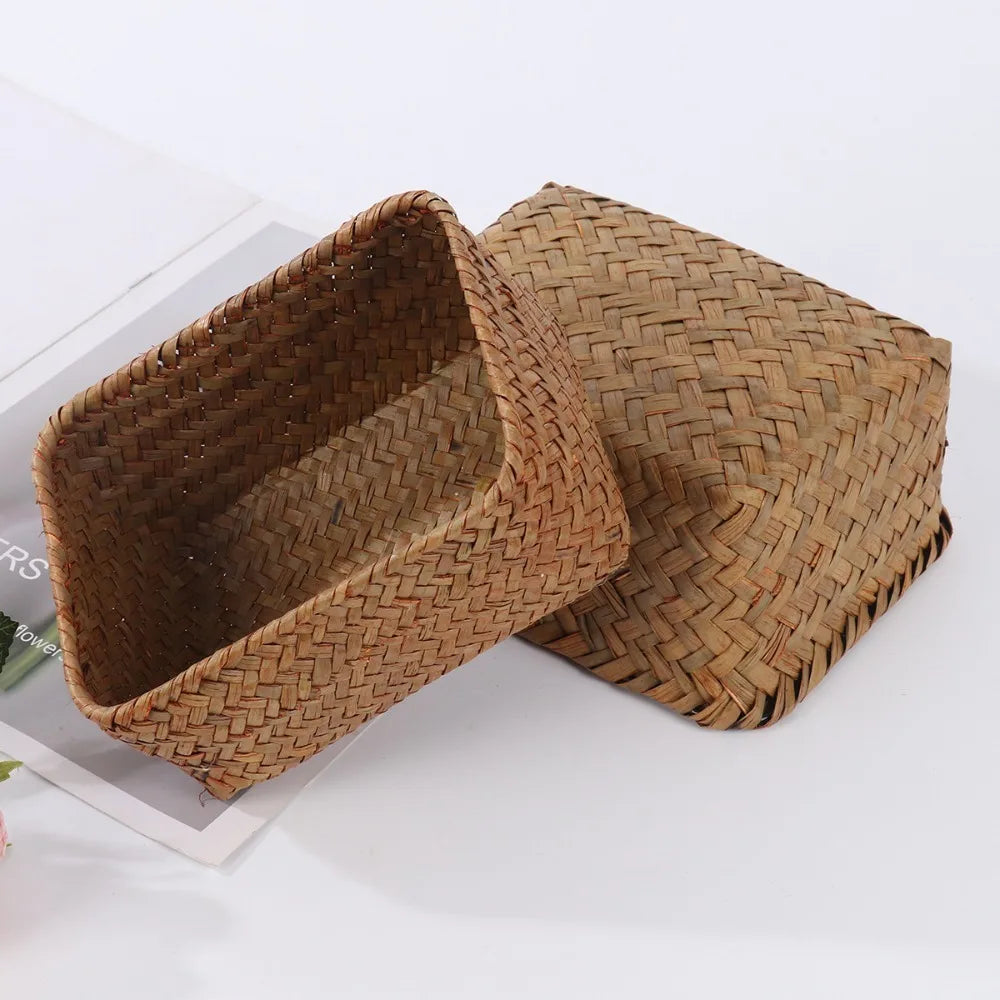 paniers tissés naturels rustiques empilables rangement maison cosmétiques fruits multipurpose