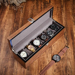boîte montres 10 slots bois marron velours gris verre transparent classique clips verrouillage