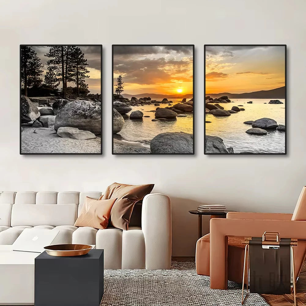 toiles d'art moderne paysages marins couchers soleil rochers arbres sans cadre