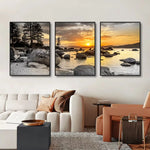 toiles d'art moderne paysages marins couchers soleil rochers arbres sans cadre