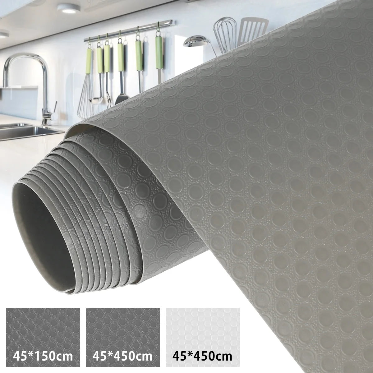 tapis antidérapant eva gris foncé blanc motif cercles relief moderne utilitaire cuisine assiettes bols